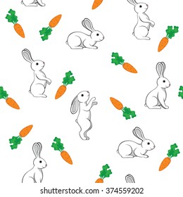 Seamless pattern of rabbits and carrots