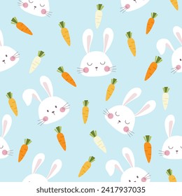 seamless pattern of rabbits with carrots on blue background,vector,illustration