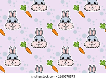 
Patrón sin soldadura con conejos y zanahorias. Ilustración de material vectorial.
