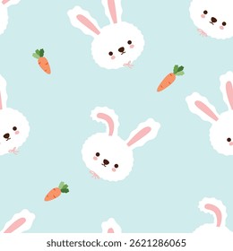 Seamless pattern with rabbits and carrots vector background.