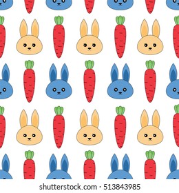 Seamless pattern with rabbits and carrots.Colorful pattern design for baby
