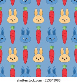 Seamless pattern with rabbits and carrots.Colorful pattern design for baby