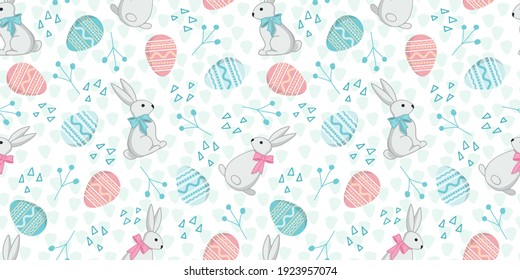 Seamless pattern with rabbits in a cartoon style, line art. Background for the design of the cover, product packaging, advertising banner, postcard, printing on textiles.