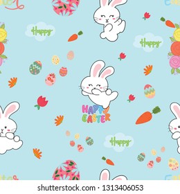 seamless pattern with rabbits and Easter eggs. Happy easter! - Vector