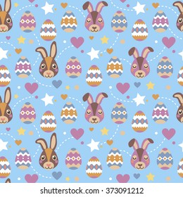 Seamless pattern. Rabbits and Easter Eggs. Pastel colors.