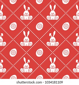 Seamless pattern with rabbits and eggs with flower. Design for banner and print.