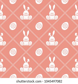 Seamless pattern with rabbits and eggs with flower. Design for banner and print.
