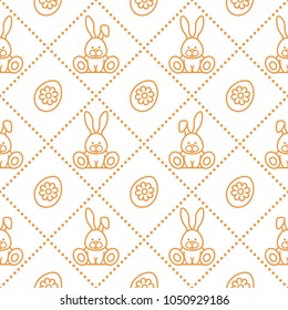 Seamless pattern with rabbits and eggs with flower. Design for banner and print.