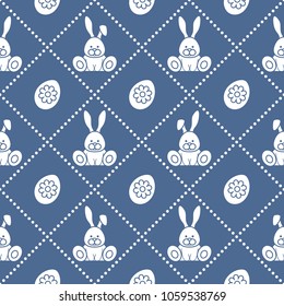 Seamless pattern with rabbits and eggs with flower. Design for banner and print.