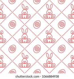 Seamless pattern with rabbits and eggs with flower. Design for banner and print.