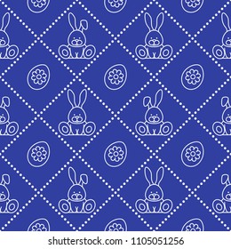 Seamless pattern with rabbits and eggs with flower. Design for banner and print.