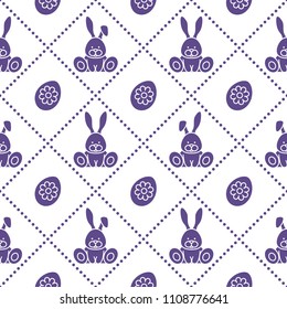 Seamless pattern with rabbits and eggs with flower. Design for banner and print.