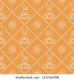 Seamless pattern with rabbits and eggs with flower. Design for banner and print.