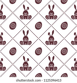 Seamless pattern with rabbits and eggs with flower. Design for banner and print.