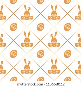 Seamless pattern with rabbits and eggs with flower. Design for banner and print.