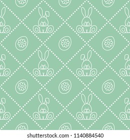 Seamless pattern with rabbits and eggs with flower. Design for banner and print.