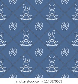 Seamless pattern with rabbits and eggs with flower. Design for banner and print.