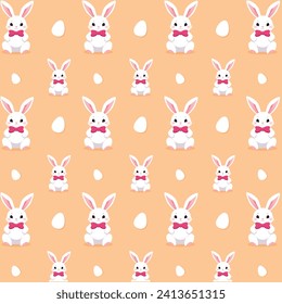 seamless pattern with rabbits and eggs. Happy Easter. Cute rabbit for Easter. Bunny ears and Easter eggs. Vector illustration. Bunny in the egg