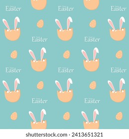 seamless pattern with rabbits and eggs. Happy Easter. Cute rabbit for Easter. Bunny ears and Easter eggs. Vector illustration. Bunny in the egg