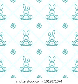 Seamless pattern with rabbits and florets. Design for banner and print.