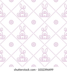 Seamless pattern with rabbits and florets. Design for banner and print.