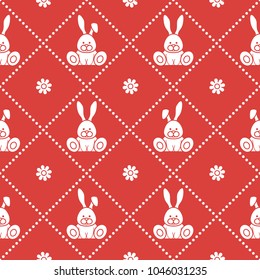 Seamless pattern with rabbits and florets. Design for banner and print.