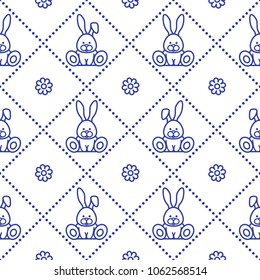 Seamless pattern with rabbits and florets. Design for banner and print.