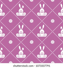 Seamless pattern with rabbits and florets. Design for banner and print.