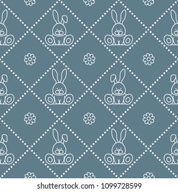 Seamless pattern with rabbits and florets. Design for banner and print.