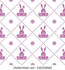 Seamless pattern with rabbits and florets. Design for banner and print.