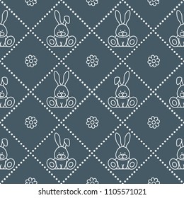 Seamless pattern with rabbits and florets. Design for banner and print.