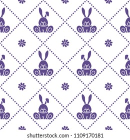 Seamless pattern with rabbits and florets. Design for banner and print.