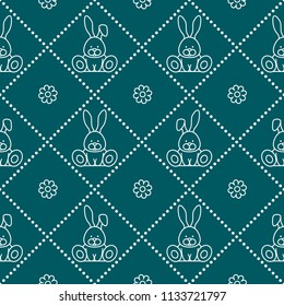 Seamless pattern with rabbits and florets. Design for banner and print.