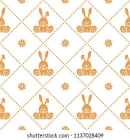 Seamless pattern with rabbits and florets. Design for banner and print.