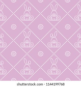 Seamless pattern with rabbits and florets. Design for banner and print.