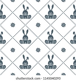 Seamless pattern with rabbits and florets. Design for banner and print.