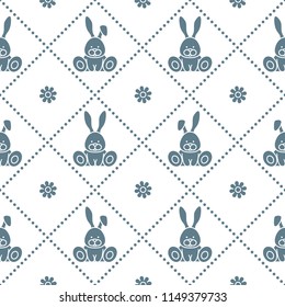 Seamless pattern with rabbits and florets. Design for banner and print.