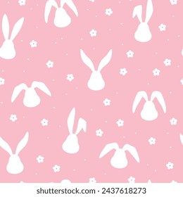 Seamless pattern with rabbits and flowers. Vector illustration. Happy easter.