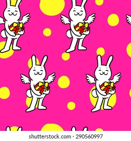 Seamless pattern with rabbits and gift box