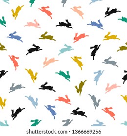 Seamless pattern with rabbits. Graphic design for paper, textile print, page fill