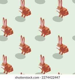 Seamless pattern with rabbits - hand drawn vector illustration. Flat color design.