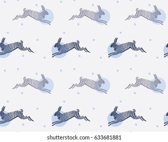 A seamless pattern with rabbits or hares and circl?s. Cute children's pattern. Background for textile or book covers, manufacturing, wallpapers, print, gift wrap.