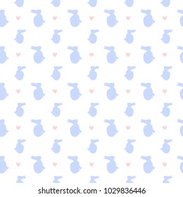 Seamless pattern with rabbits and hearts. Background for Easter.