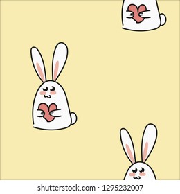 Seamless pattern with rabbits and hearts. Vector.