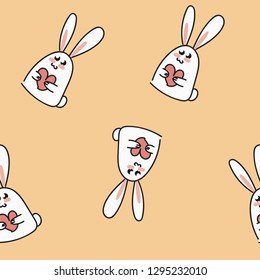 Seamless pattern with rabbits and hearts. Vector.
