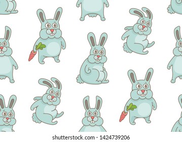 Seamless Pattern with Rabbits. isolated on white background