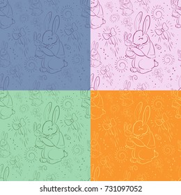 Seamless pattern Rabbits - Mother and child in four variations