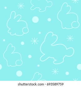 Seamless pattern with rabbits on a blue background