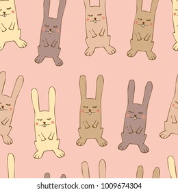 Seamless pattern with rabbits on a pink background vector illustration