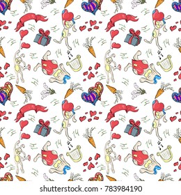 seamless pattern with rabbits on Valentine's day